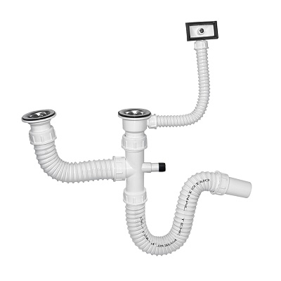 83-S-126304 SIFON fi 60 GIBLJIVI 2/2 ZA INOX SUDOPERE sa prelj. i priključkom za perilicu