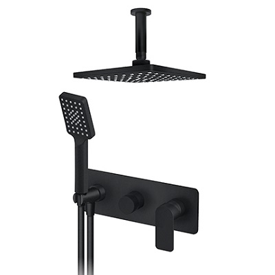 S2 BLACK PODŽBUKNA MJEŠALICA sa stropnim i ruč. tušem (tuš ruža 210x210mm) crna