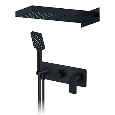 S2 BLACK PODŽBUKNA MJEŠALICA sa ručnim tušem i slapom (500x220mm) crna