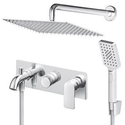 23-231705 S2 PODŽBUKNA MJEŠALICA sa izljevom, zidnim i ručnim tušem (INOX ruža 200x300mm)