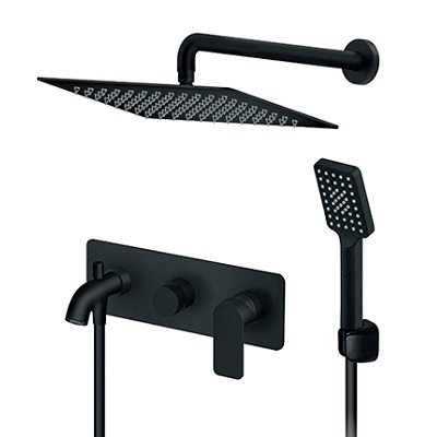23-231705B S2 BLACK PODŽB.MJEŠALICA sa izljevom, zid. i ruč. tušem (INOX ruža 200x300) crna