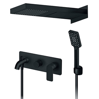 23-231709B S2 BLACK PODŽBUKNA MJEŠALICA sa ručnim tušem, izljevom i slapom (500x220mm) crna