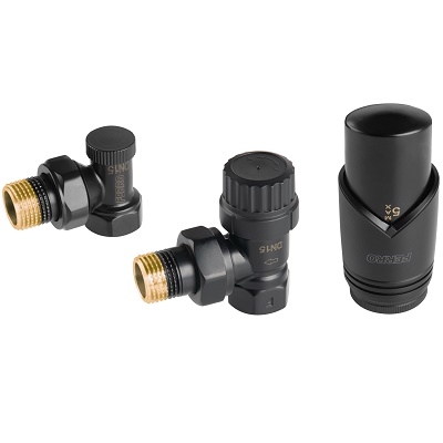 85-D-17508 RADIJATORSKI SET - TERMOS.KUTNI VENTIL I PRIGUŠNICA 1/2" CRNI