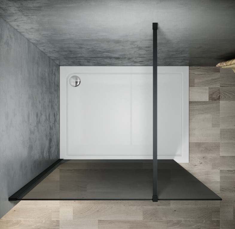 71-V-NG80 + DB9000 (21884) WALK-IN STIJENA ST 80x200cm, CRNI PROFIL, ZATAMNJENO STAKLO 8mm