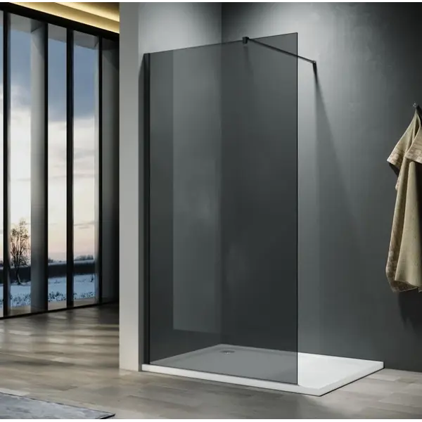 71-V-NG80 + DB9000 (21884) WALK-IN STIJENA ST 80x200cm, CRNI PROFIL, ZATAMNJENO STAKLO 8mm