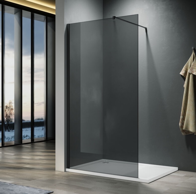 71-V-NG80 + DB9000 (21884) WALK-IN STIJENA ST 80x200cm, CRNI PROFIL, ZATAMNJENO STAKLO 8mm