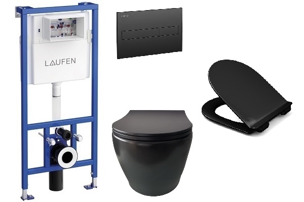 RONDO BLACK SET (wc školjka ,LAUFEN pž vodokotlić, KANO wc daska CRNA,TIPKA CRN