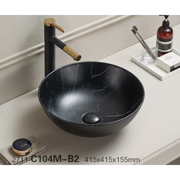 KIMIC ZDJELASTI UMIVAONIK okrugli Black Stone 41,5x41,5x15,5cm