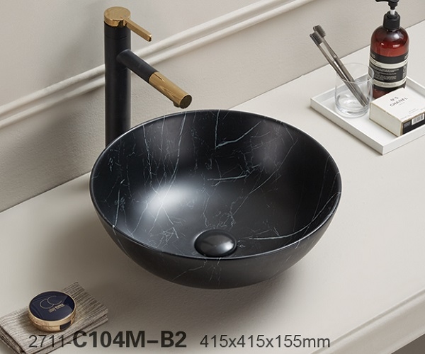 KIMIC ZDJELASTI UMIVAONIK okrugli Black Stone 41,5x41,5x15,5cm