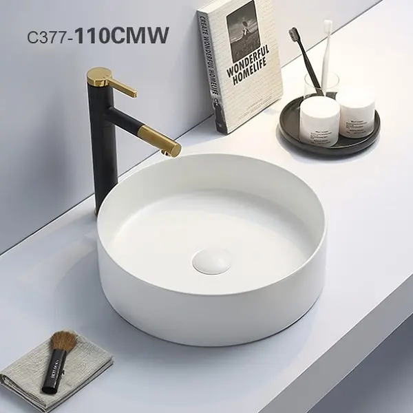 37-110CMW KIMIC ZDJELASTI UMIVAONIK okrugli BIJELI MATT 39,4x39,4x11,5cm