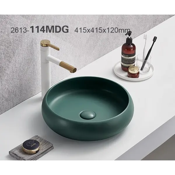 37-114MDG KIMIC ZDJELASTI UMIVAONIK okrugli Matt Dark Green 41,5x41,5x12cm