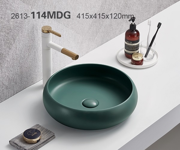 37-114MDG KIMIC ZDJELASTI UMIVAONIK okrugli Matt Dark Green 41,5x41,5x12cm