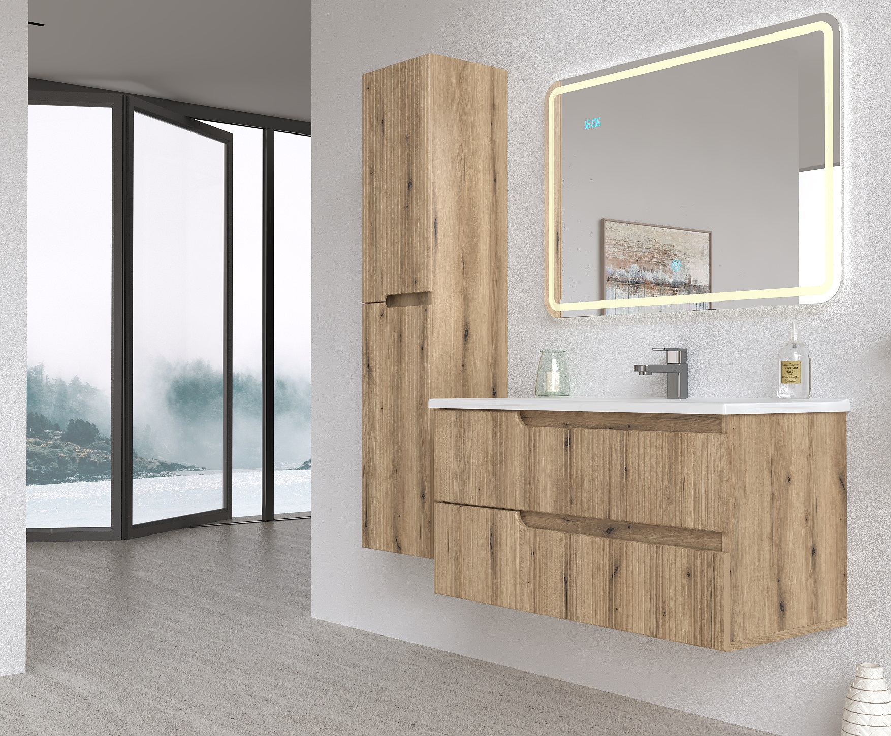 64-M-EURIDIKA PINO/OAK 100 H EURIDIKA H PINO/OAK BAZA (viseći) + UMIVAONIK 100x48cm (umjetni mramor)