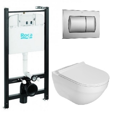 ROCA HEBE ACTIVE SET (HEBE rimless, pž vodokotlić,crom tipka,SLIM daska)